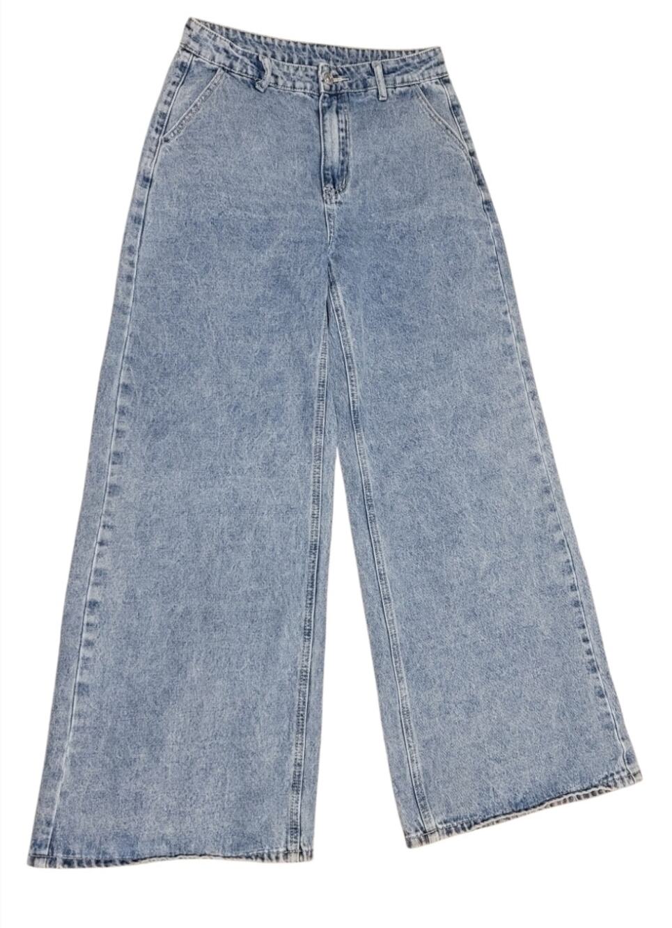 SHEIN High Rise Acid Wash Wide Leg High-Rise Jeans Size 28 Back Seam Blue Denim